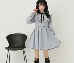 DearMyLove ビジュー襟フリルギャザーシャツワンピース チャコール