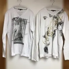 ホワイトVネック長袖Tシャツ2枚セット