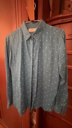 UNIQLO ドット柄 リネン長袖シャツ M