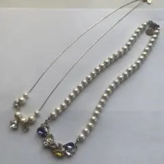 コットンパールとビジューのネックレスセット