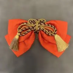 朱色リボン型髪飾り