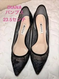 美品！DIANA パンプス 23.5センチ 花柄刺繍 黒と青