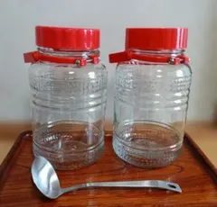ガラス瓶4L　2個セット　無色透明 中蓋有　ステンレス製お玉付