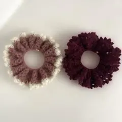 ハンドメイド(365) 手編み ふわふわシュシュ　ハマナカモヘア　2個セット