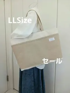 8号帆布 ハンドメイドト－トバックLLポケットいっぱい ☆きなり×ベ－ジュのサムネイル