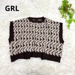 美品✨GRLグレイル◆幾何学模様 ブラウン ニットベスト　背中リボン