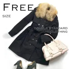 ダブルスタンダードクロージング コットン製ファー付きトレンチコート黒
