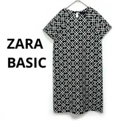 ザラベーシック　ZARA 半袖　ワンピース(XS)ひざ丈　総柄　パーティー　総柄