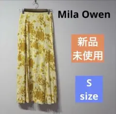【新品】ミラオーウェン★ベージュ×イエロー 総柄 花柄 フレアースカート 秋色