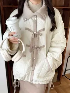 milybilet パイピング配色キルティングモンスターコート アイボリー