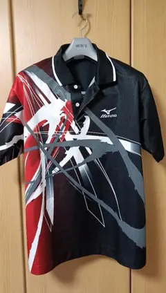 Mizuno グラフィックポロシャツ 黒/赤/灰色