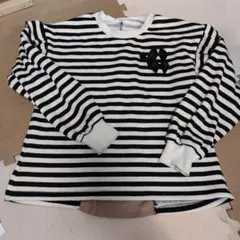 黒白ストライプ 長袖カットソー リボン付き 140 裏起毛