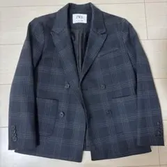 ZARA チェック柄 ダブルブレスト ジャケット - メルカリ