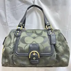 超美品 COACH グリーン モノグラム ハンドバッグ