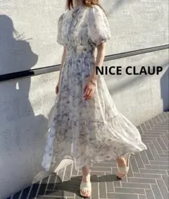 NICE CLAUPナイスクラップ 水彩花柄シャーリングワンピース