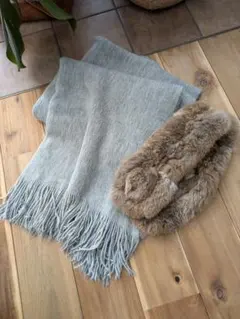 マフラー2枚セット 大判ストール＆ラビットファー