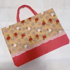 レッスンバッグ　お花　ストライプ　犬　ピンク　大きめ　ハンドメイド