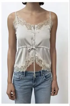 ZARA レースサテンキャミソール パステルブルー S - メルカリ