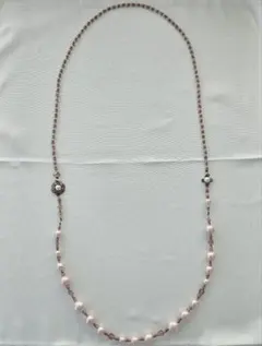 ハンドメイドピンクパールとビーズのロングネックレス