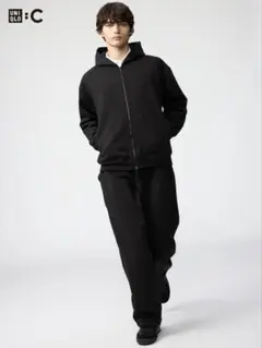 【美品】UNIQLO C スウェットワイドパンツ ブラック M