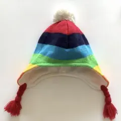 レインボー ニット帽子 ポンポン付き