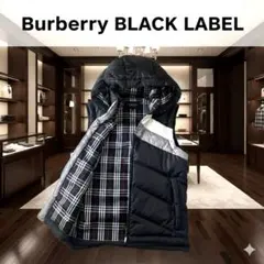 美品 Burberry BLACK LABEL ダウンベスト 2way ロゴ刺繍