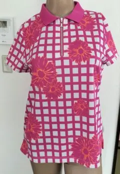 未使用花柄チェックポロシャツ 半袖 レディース