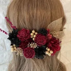 レッドブラック♡金箔付♡髪飾り ヘッドドレス 前撮り 成人式 卒業式 七五三