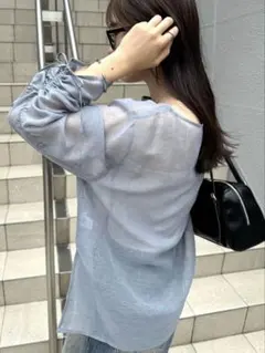 mystic ミスティック シアー袖ドロストプルオーバー シアートップス ブルー