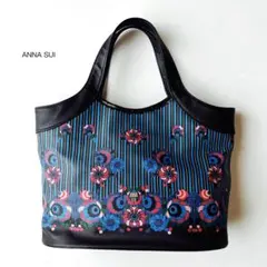 [美品]ANNA SUI アナスイ♪トートバック 花柄ストライプ ハンドバック