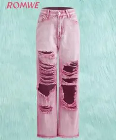 SHEIN ピンク ダメージデニムパンツ M 完売品