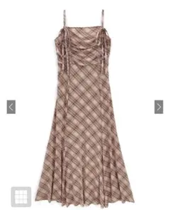 GRL チェック柄ギャザーリボンキャミソールワンピース　dk1411