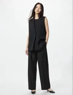 UNIQLO タックワイドパンツ/丈長め　ブラック　Sサイズ　新品未使用タグ付き