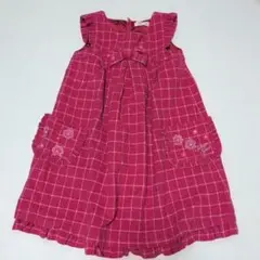 140★メゾピアノ★リボン付き！お花付きポケット！格子柄ワンピース★秋冬