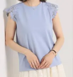 K*S様 its'demo肩レース 半袖カットソー ブルー水色Tシャツのサムネイル
