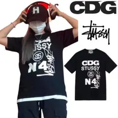 【美品】CDG x STUSSY　コラボ コットン S/S T-shirt【L】のサムネイル