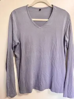 無印良品 薄紫 長袖 カットソー ロンT L グレー パープル