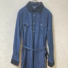 COMME CA ISM デニムブルー 長袖シャツワンピース ウエストベルト付S