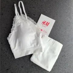 H&M 白 レースブラショーツセット165 エアリズムブラトップ 160 170