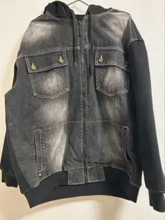 デニム切替フードパーカー L 「GB design lab」ロゴ