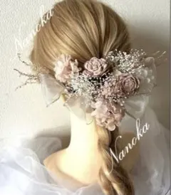 銀箔付♪ピンク髪飾り♪ドライフラワー♪成人式♪結婚式♪りぼん♪水引♪パール