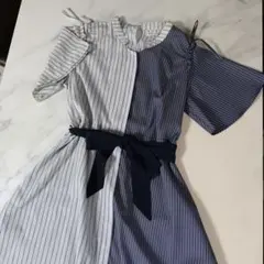 アクシーズファム半袖カットソーシャツロングワンピースリボンフリーサイズ水色青紺