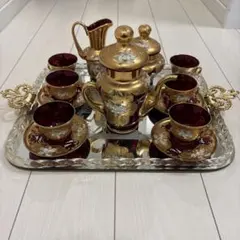 ムラーノガラス ティーセット カップソーサー ティーポット 金彩 美品 ムラーノガラス ティーセット カップソーサー ティーポット 金彩 美品