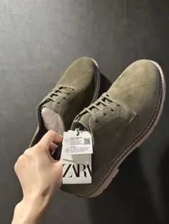 ZARA スエード ダービーシューズ オリーブのサムネイル