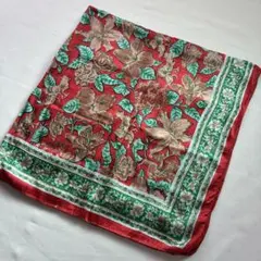 12-16.INDIAビンテージ　ボタニカルモチーフ　シルクスカーフ