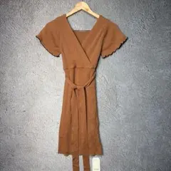 【新品】 rienda ニットワンピース リブ Vネック タイト 半袖