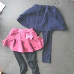 スカート付きレギンス ネイビー ピンク