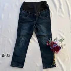 マタニティパンツ　デニム　ブルー　ウエストゴム　産前産後　マタニティスキニー