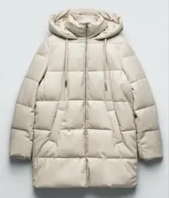【美品】ZARA フェイクレザーパフジャケッ トフード付き
