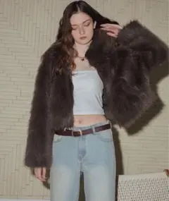 ブラウン ファーショート ジャケット Mili Affinity